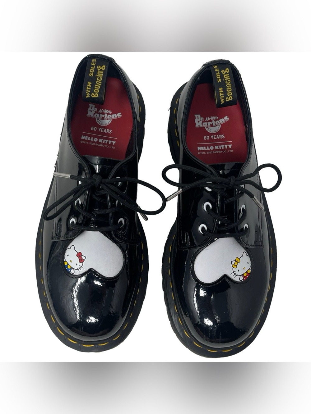 Dr. Martens x Hello Kitty 1461 Quad Platform Black Leather Shoes Women's Size 8 - Picture 3 of 15
